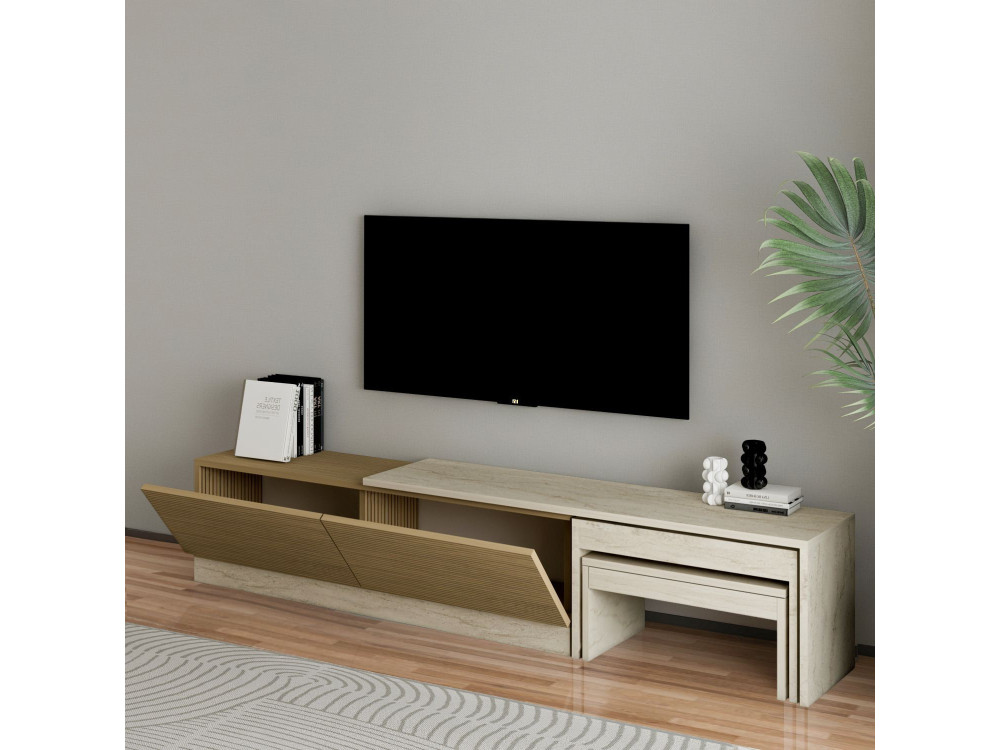 Drewniany stojak na telewizor "Nest" - 180 x 30 x 36 cm - Beżowy