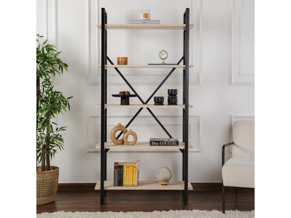 Drewniany regał "Elysian" - 90 x 33 x 180 cm - TravertineBlack