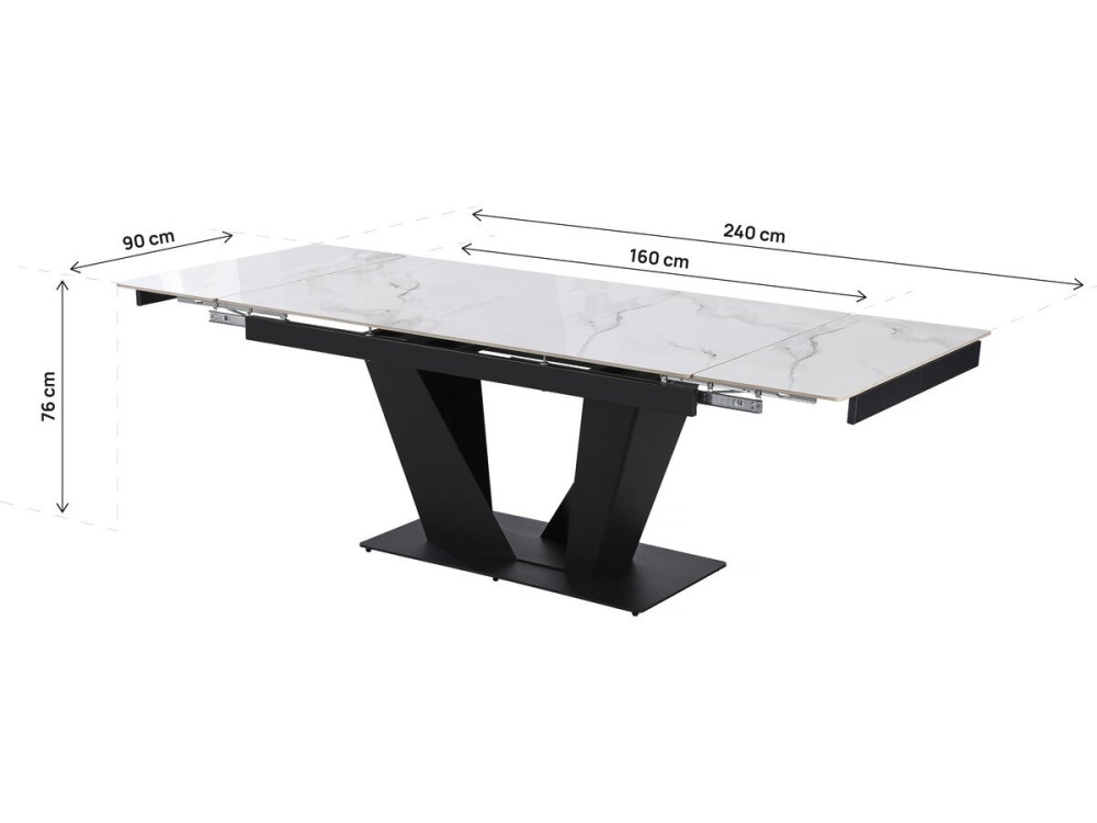 Rozkładany stół jadalny z ceramiki - 160/240 cm - 6 do 10 osób "Nova" - biały marmurowo-szary