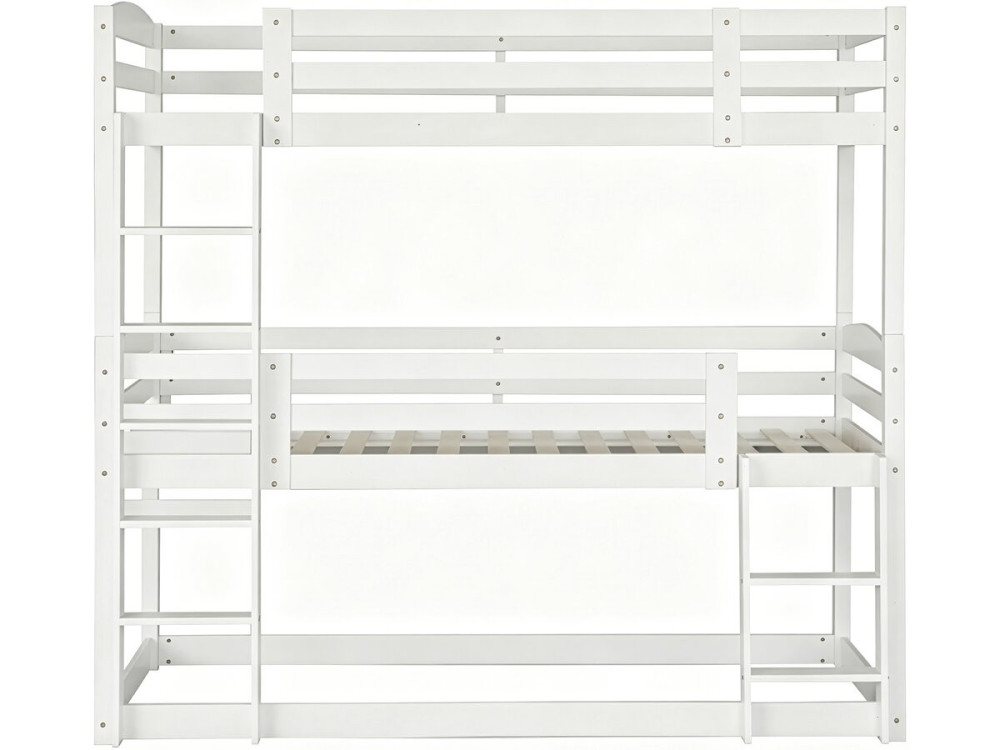 Drewniane łóżko piętrowe z drabinką „Sephora” – 90 x 190 cm – białe