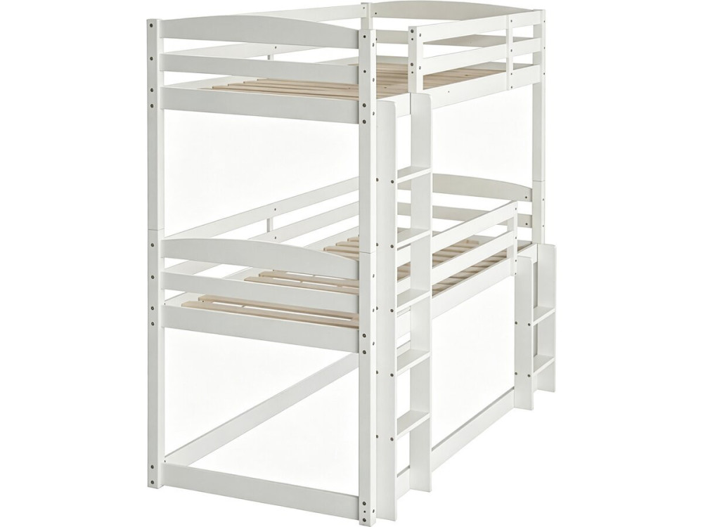 Drewniane łóżko piętrowe z drabinką „Sephora” – 90 x 190 cm – białe