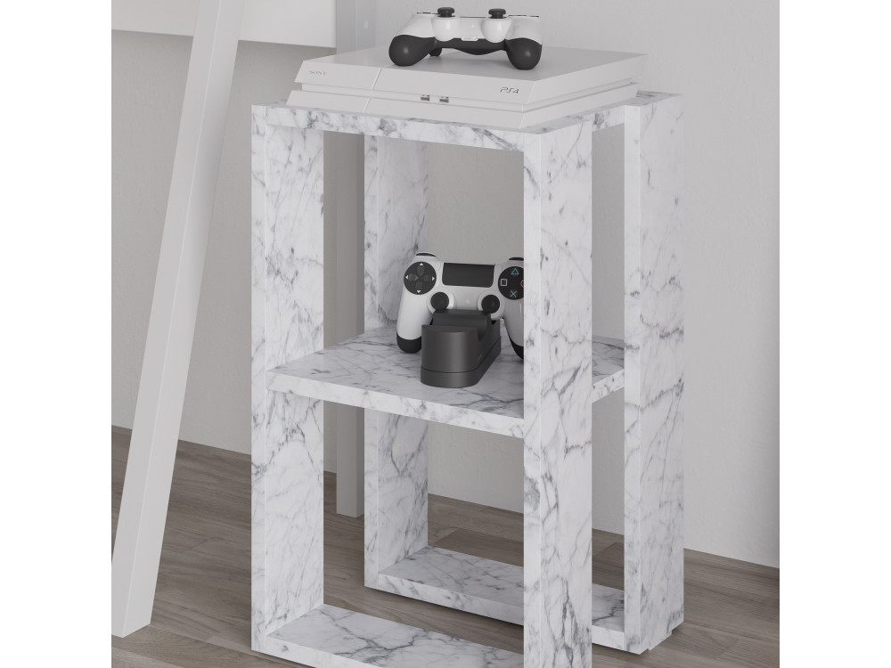 Drewniana szafka nocna "Lonie" 30 x 30 x 55 cm - marmur Carrara