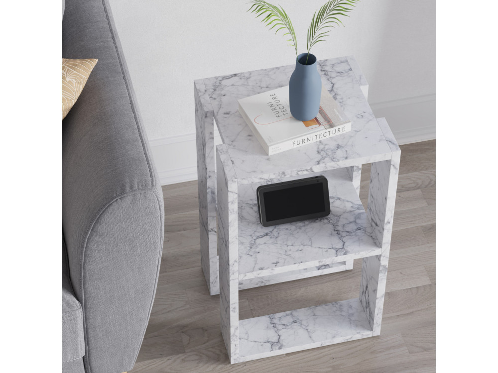 Drewniana szafka nocna "Lonie" 30 x 30 x 55 cm - marmur Carrara