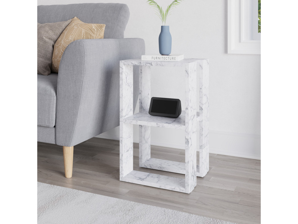 Drewniana szafka nocna "Lonie" 30 x 30 x 55 cm - marmur Carrara