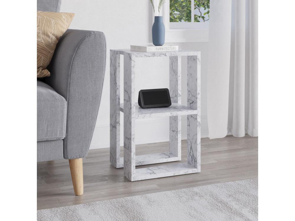 Drewniana szafka nocna "Lonie" 30 x 30 x 55 cm - marmur Carrara