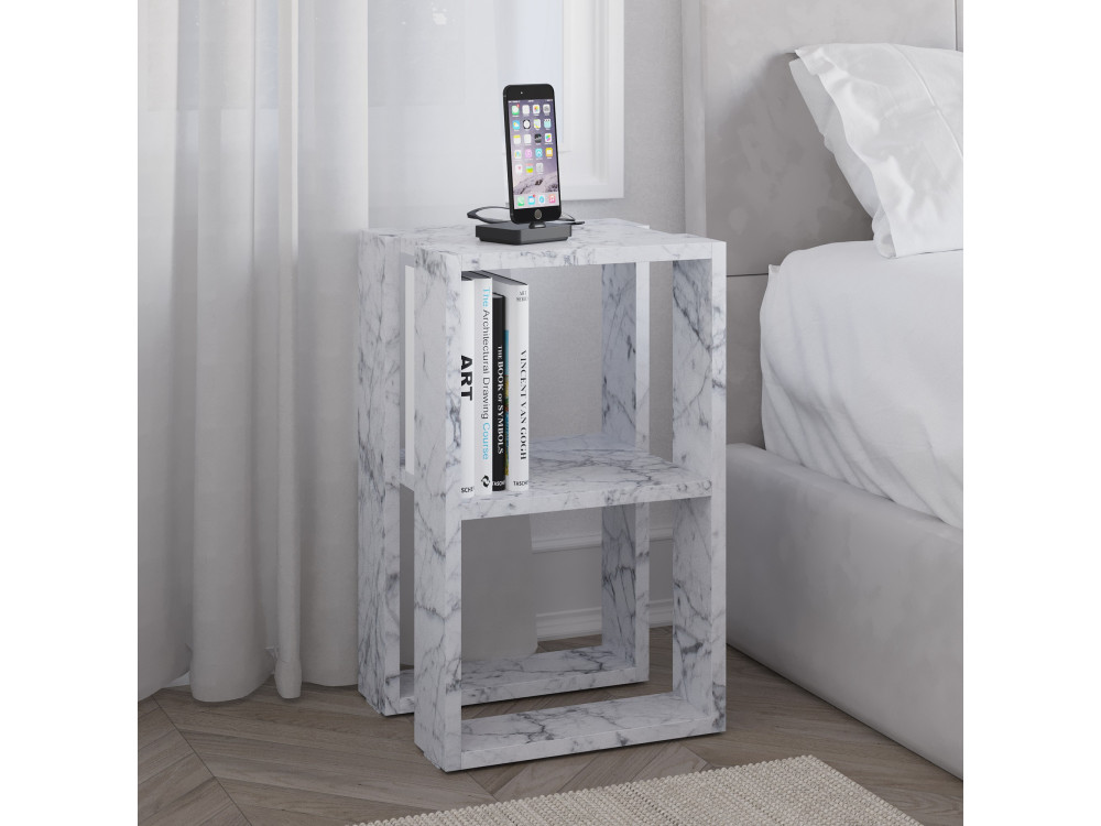 Drewniana szafka nocna "Lonie" 30 x 30 x 55 cm - marmur Carrara
