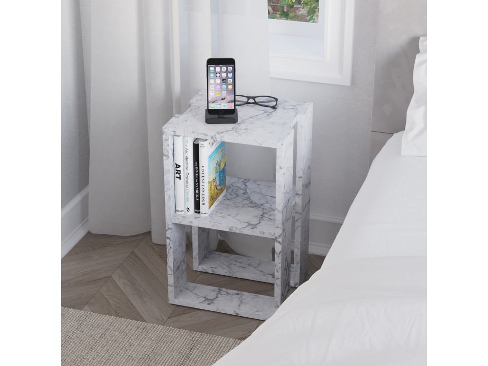 Drewniana szafka nocna "Lonie" 30 x 30 x 55 cm - marmur Carrara