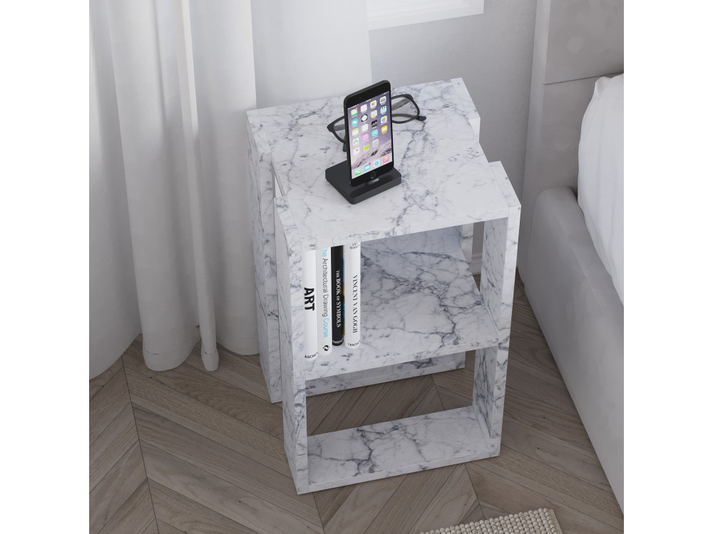 Drewniana szafka nocna "Lonie" 30 x 30 x 55 cm - marmur Carrara