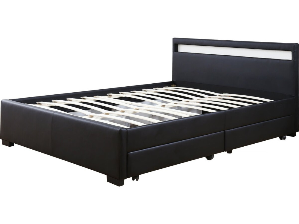 Łóżko LED "Nico" z 4 szufladami - 140 × 190 cm - Czarny