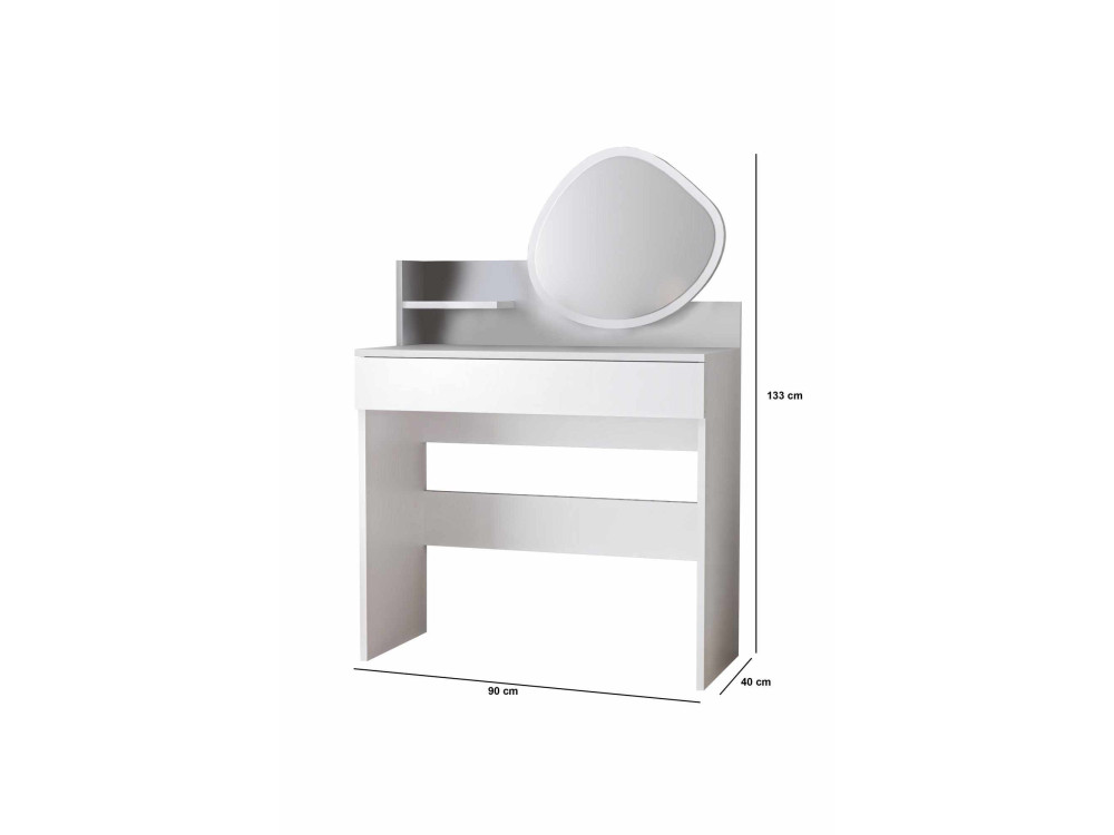 Toaletka "Harmony Mini Amorphous" z drewnianym lustrem - 90 x 40 x 133 cm - Biały