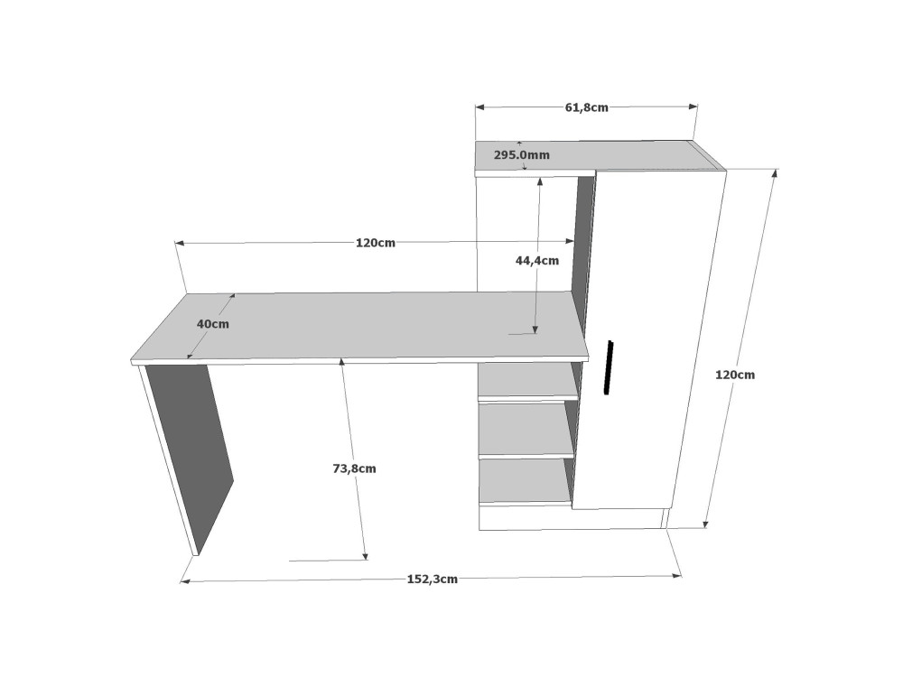 Biurko drewniane "CT2" - 152 x 40 x 120 cm - sosna atlantycka czarna