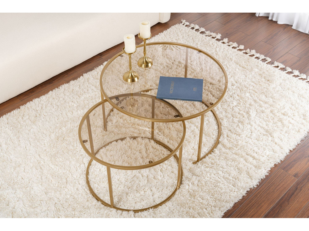 Zestaw 2 metalowych stolików kawowych "Aurum" - 80 x 80 x 43 cm - Złoty brąz