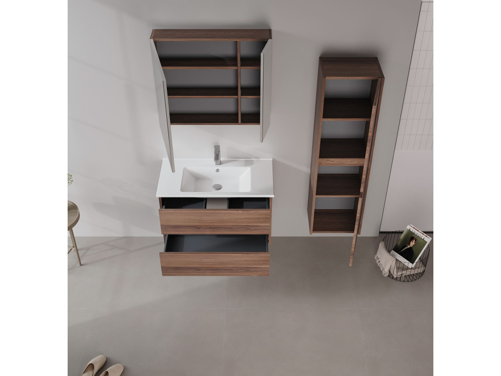 Szafka łazienkowa z lustrem „Side 80” – 79 x 16 x 66 cm – ciemny orzech