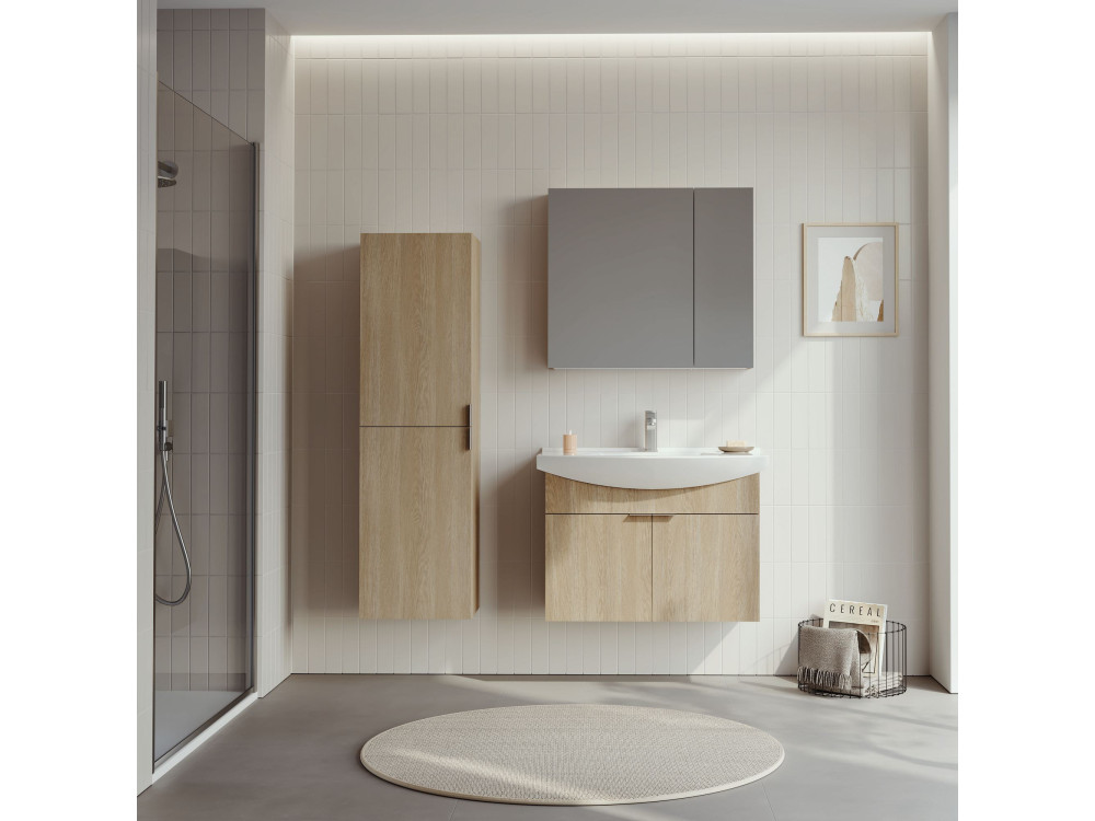 Zestaw szafki pod umywalkę z lustrem (2 elementy) „Purus 80” – 80 x 50 x 58 cm – dąb