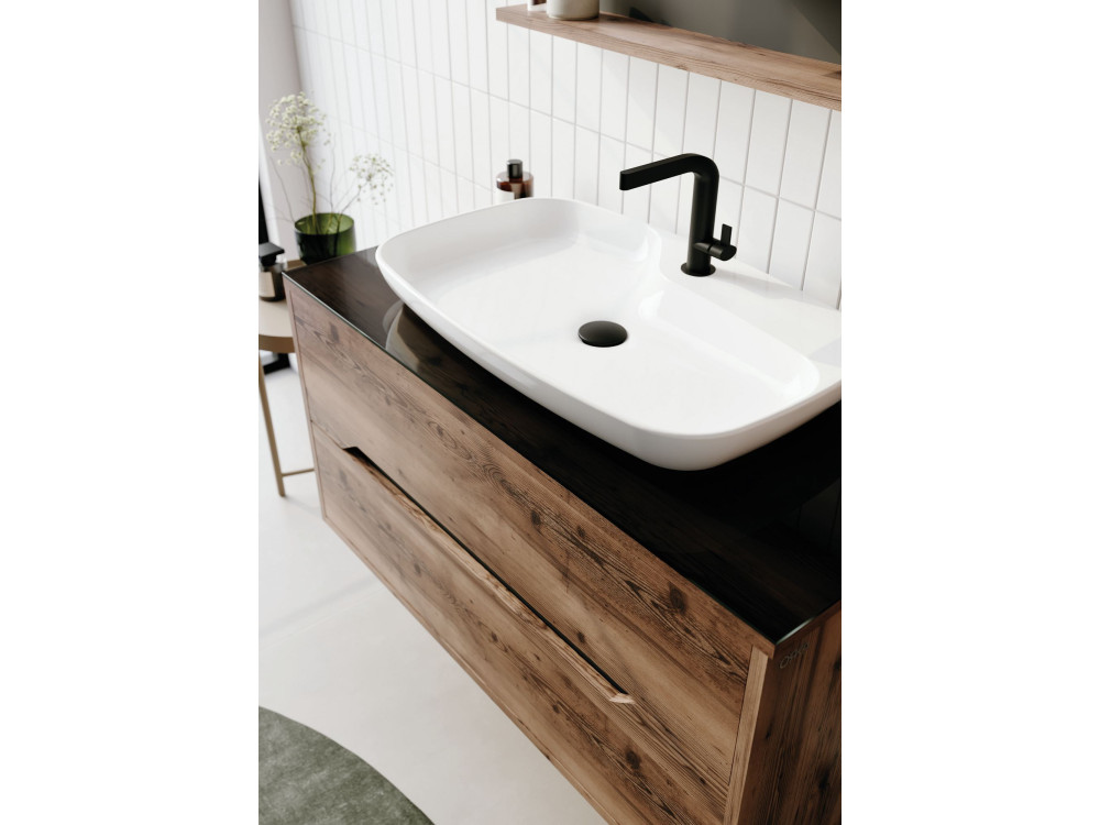 Zestaw szafki pod umywalkę z lustrem (2 elementy) „Galia 100 v2” – 100 x 50 x 50 cm – orzech