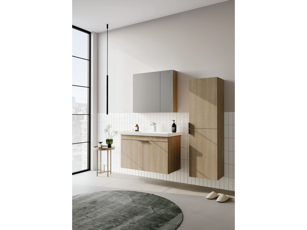 Zestaw szafki pod umywalkę z lustrem (2 elementy) „Desna 90” – 90 x 45 x 58 cm – dąb