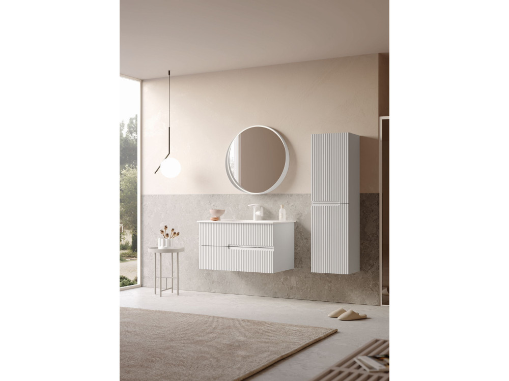 Dekoracyjne lustro drewniane „Moonlight 90 v2” – 90 x 7 x 90 cm – matowa biel