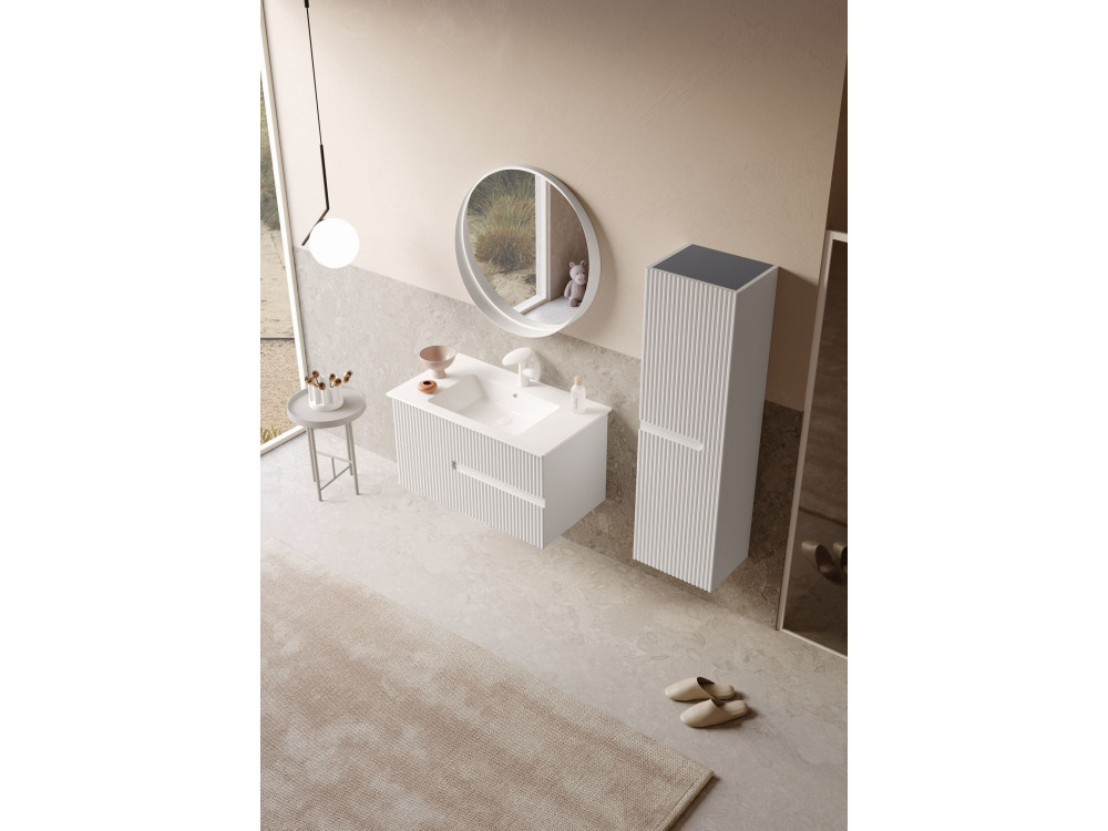 Dekoracyjne lustro drewniane „Moonlight 90 v2” – 90 x 7 x 90 cm – matowa biel