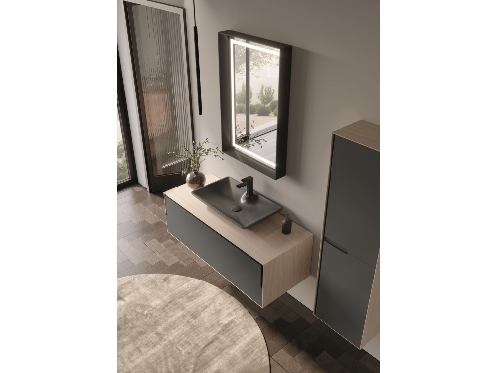 Dekoracyjne lustro drewniane „Craft 60 x 90 v2” – 60 x 10 x 90 cm – matowy antracyt