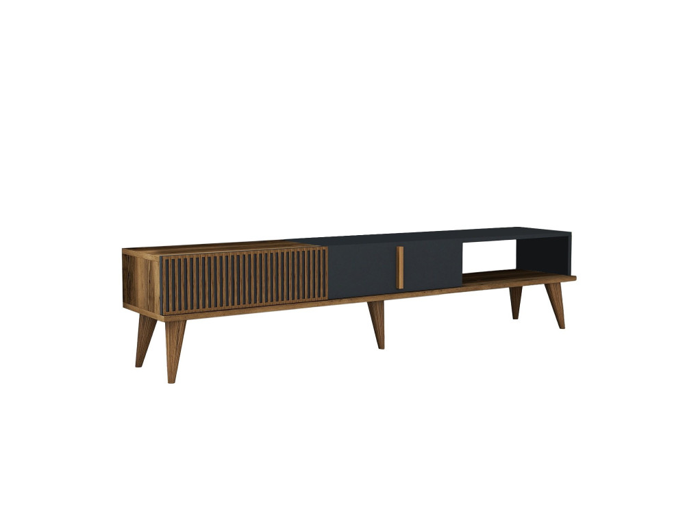 Drewniana podstawa pod telewizor "Milan" - 180 x 35 x 40 cm - Orzech, Antracyt
