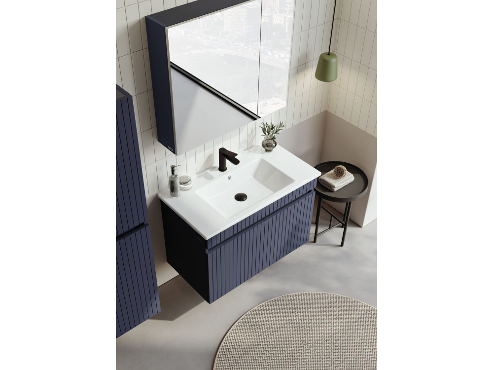Zestaw szafki pod umywalkę z lustrem (2 elementy) „Tivoli 85” – 85 x 45 x 57 cm – matowy granatowy