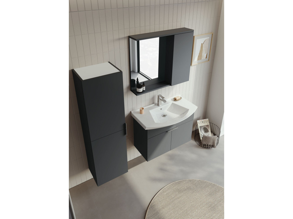 Zestaw szafki pod umywalkę z lustrem (2 elementy) „Purus 80” – 80 x 50 x 58 cm – matowy antracyt