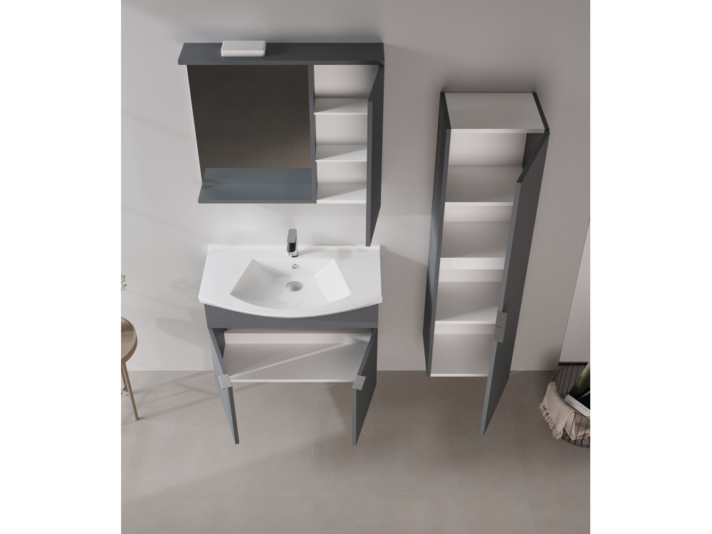 Zestaw szafki pod umywalkę z lustrem (2 elementy) „Purus 80” – 80 x 50 x 58 cm – matowy antracyt