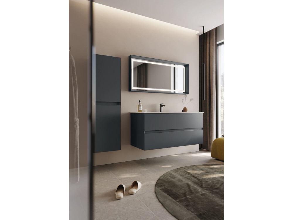 Zestaw szafki pod umywalkę z lustrem (2 elementy) „Nest 121 v2” – 121 x 51 x 55 cm – matowy antracyt