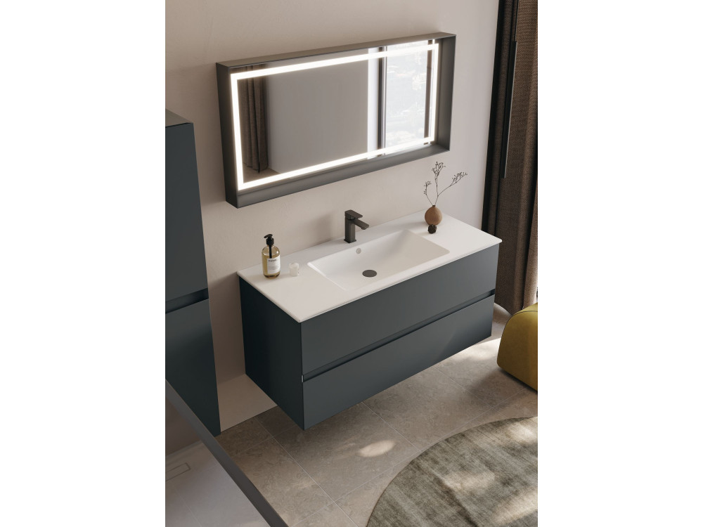 Zestaw szafki pod umywalkę z lustrem (2 elementy) „Nest 121 v2” – 121 x 51 x 55 cm – matowy antracyt