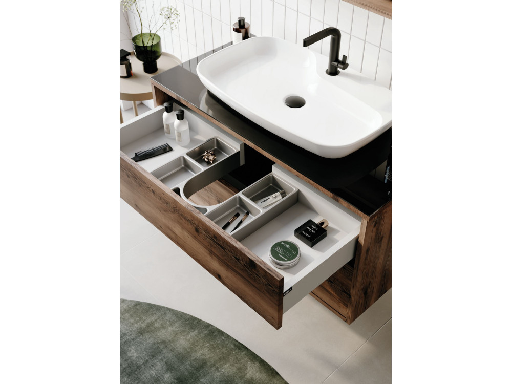 Zestaw szafki pod umywalkę z lustrem (2 elementy) „Galia 100 v2” – 100 x 50 x 50 cm – orzech