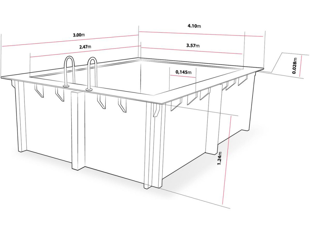 Basen drewniany prostokątny "Caïmans 140" - 4,10 x 3,00 x 1,39 m