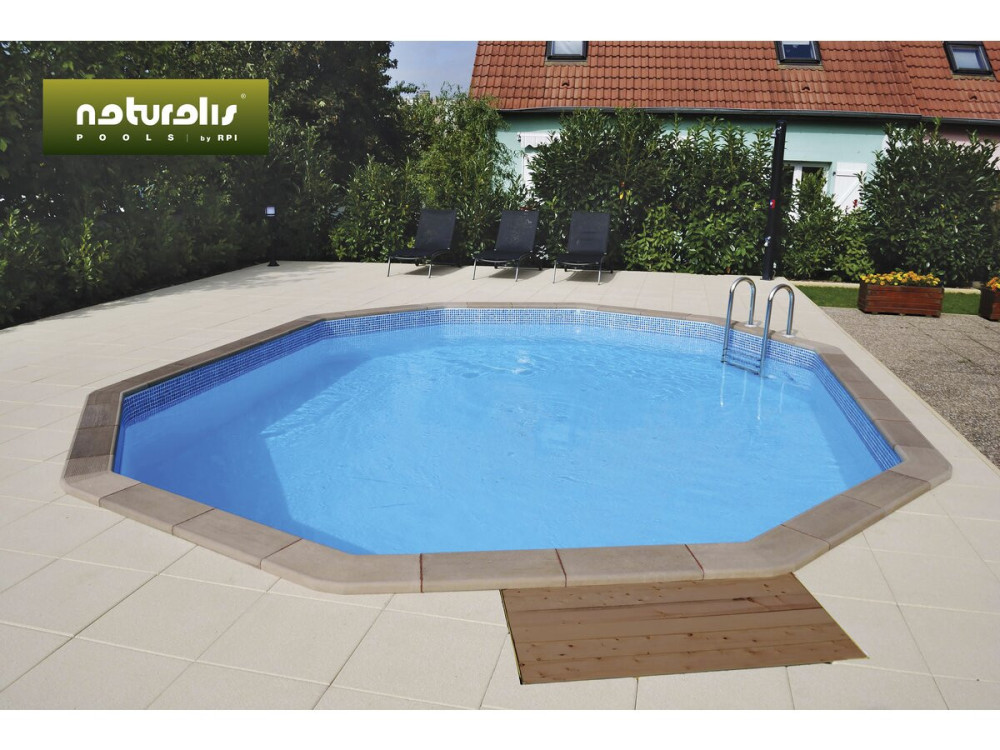 Zestaw basenowy z betonu drewnopodobnego w kształcie dziesięciokąta - 4,95 x 1,28 m