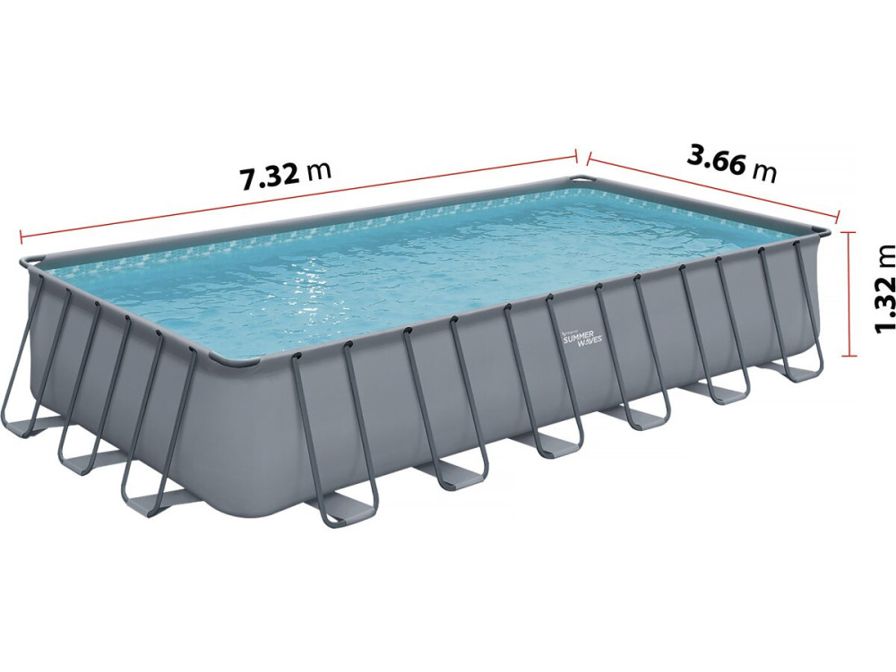 Piscine tubulaire grise - "LUDO 5" - 7,32 x 3,66 x 1,32 m - bez filtracji