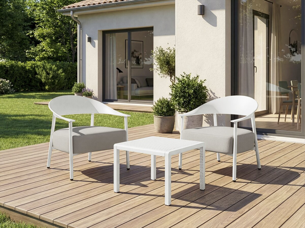 Zestaw 2 foteli ogrodowych "Céora" z tworzywa sztucznego i metalu - Biały