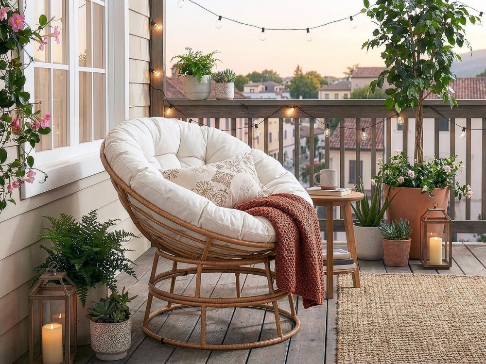 Fotel Papasan do użytku wewnętrznego/zewnętrznego w stylu loveuse "Bali" - Ø91cm - Beżowy
