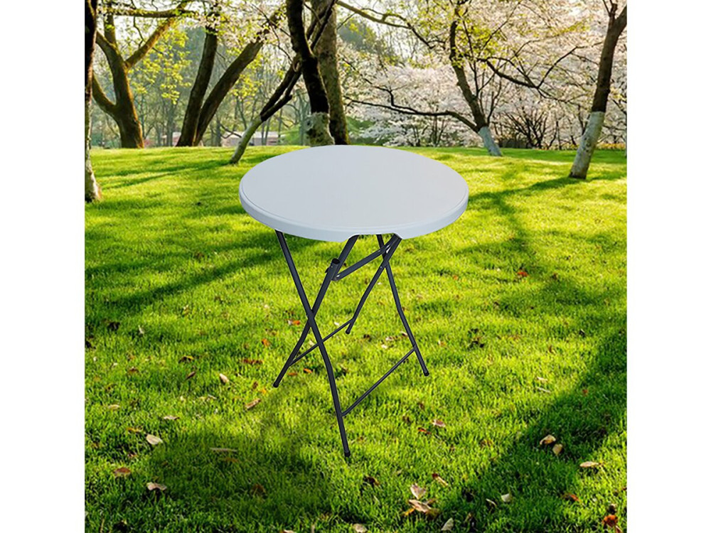 Wysoki skladany stolik plastikowy Ø 80 cm „Lili” - bialy