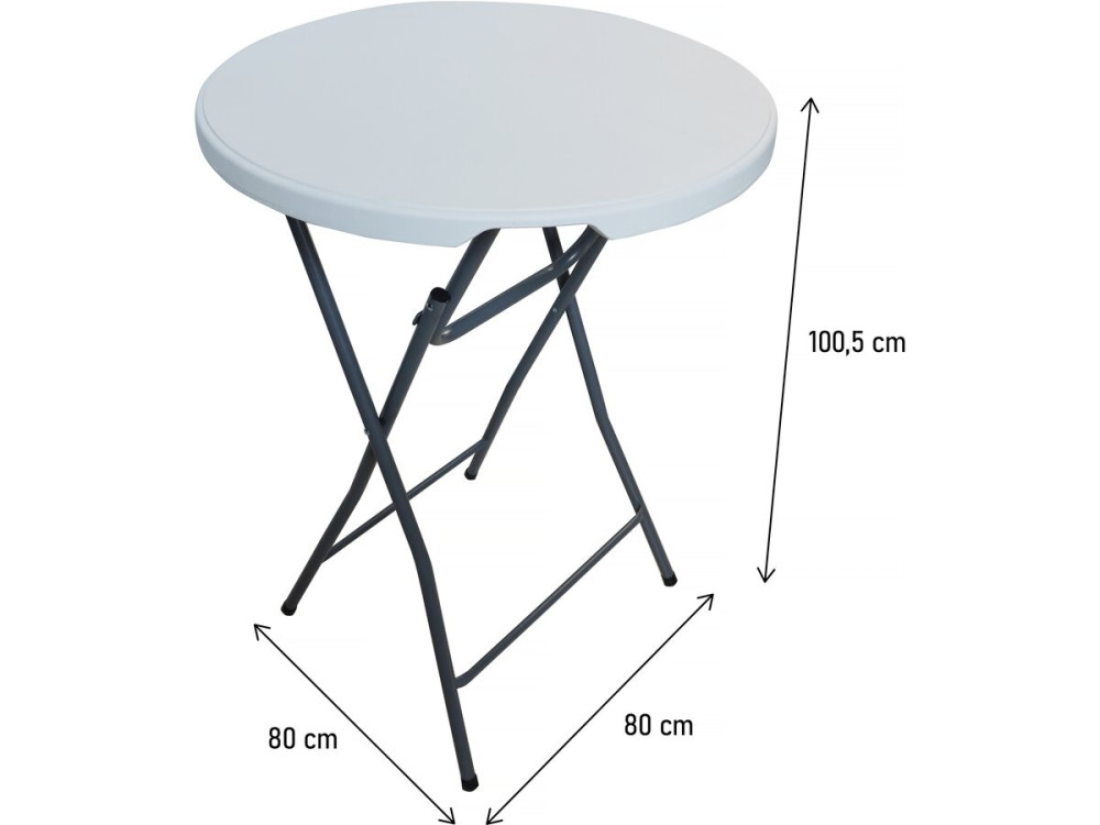 Wysoki skladany stolik plastikowy Ø 80 cm „Lili” - bialy