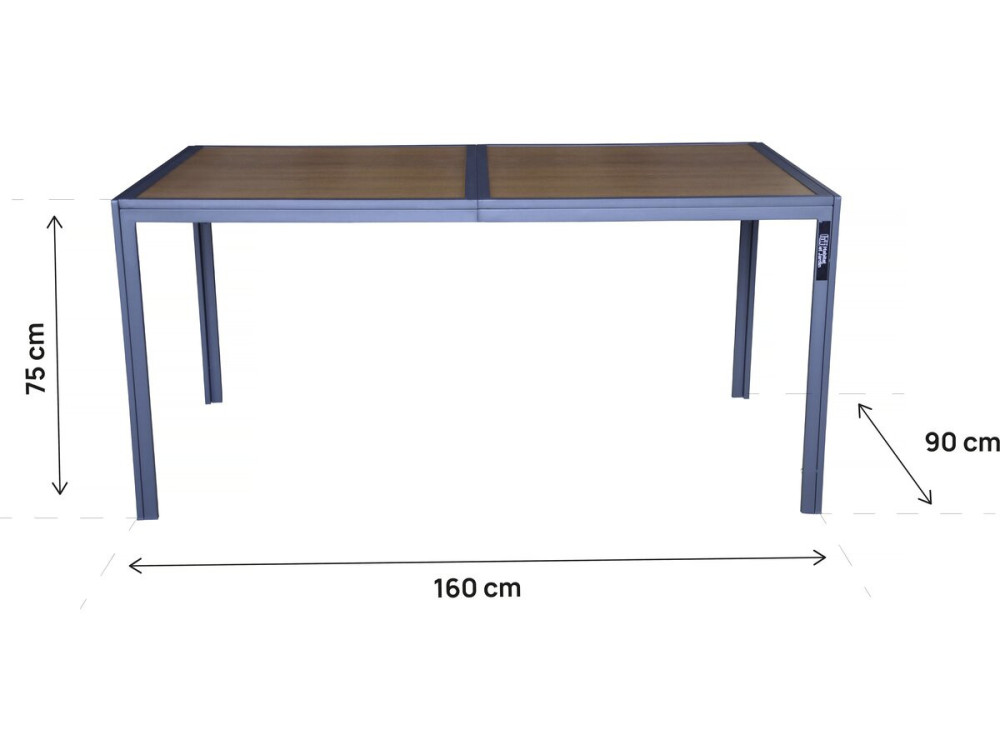 Metalowy stół ogrodowy "Tossa" z imitacji drewna - 160 x 90 x 75 cm - Brązowy