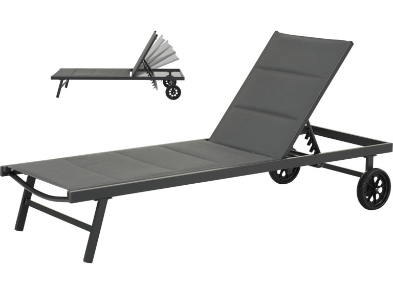 Pikowany leżak z tekstylenu i aluminium "Bella" - Phoenix - Ciemnoszary