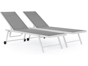 Zestaw 2 leżaków plażowych "Jolia" - Tekstylen tapicerowany i aluminium - Gama "Phoenix" - Szaro-białe