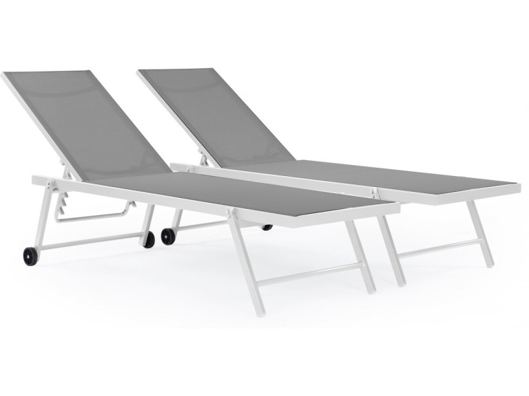 Zestaw 2 leżaków plażowych "Jolia" - Tekstylen tapicerowany i aluminium - Gama "Phoenix" - Szaro-białe
