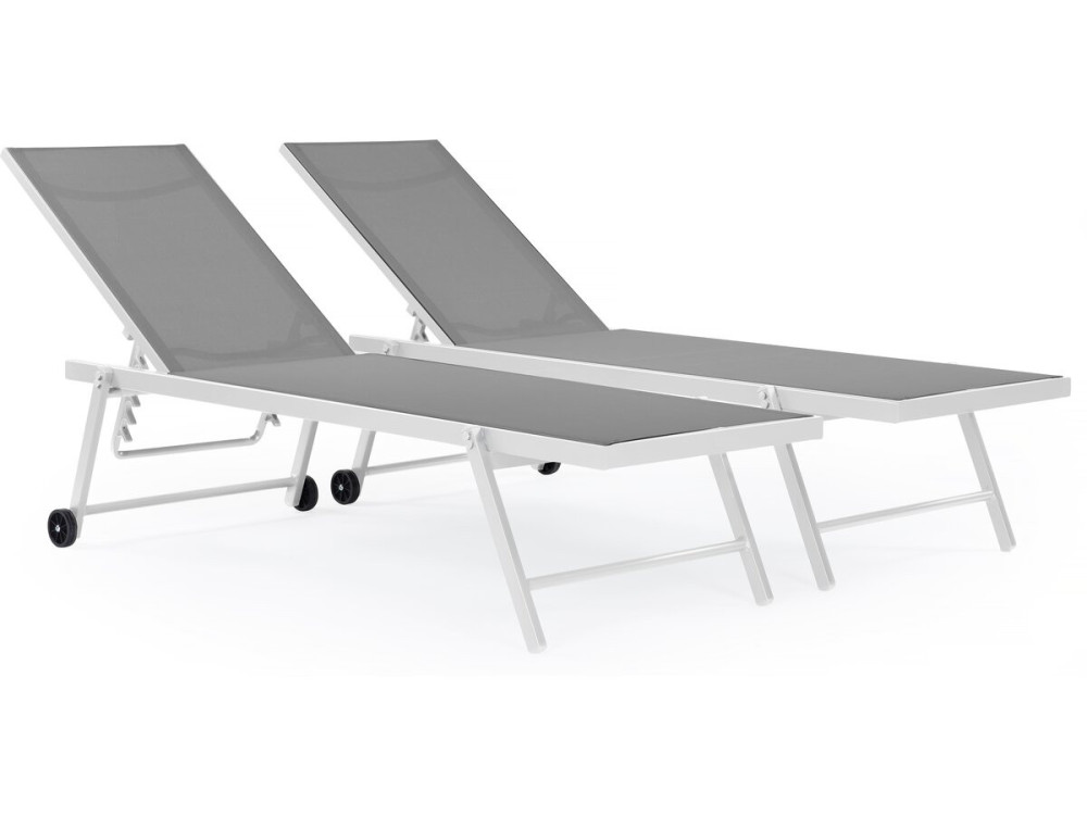 Zestaw 2 leżaków plażowych "Jolia" - Tekstylen tapicerowany i aluminium - Gama "Phoenix" - Szaro-białe
