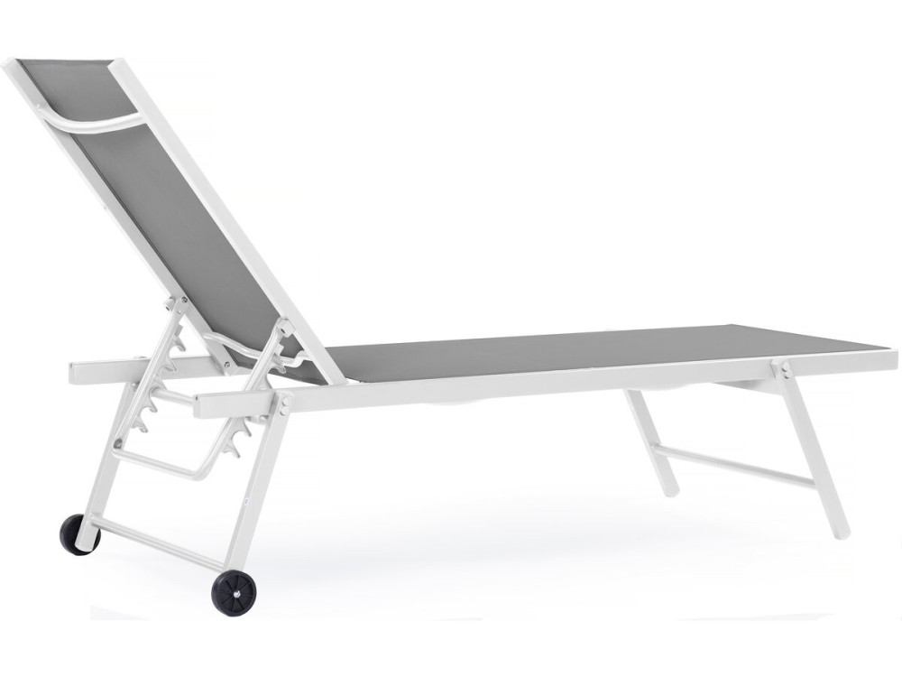 Zestaw 2 leżaków plażowych "Jolia" - Tekstylen tapicerowany i aluminium - Gama "Phoenix" - Szaro-białe
