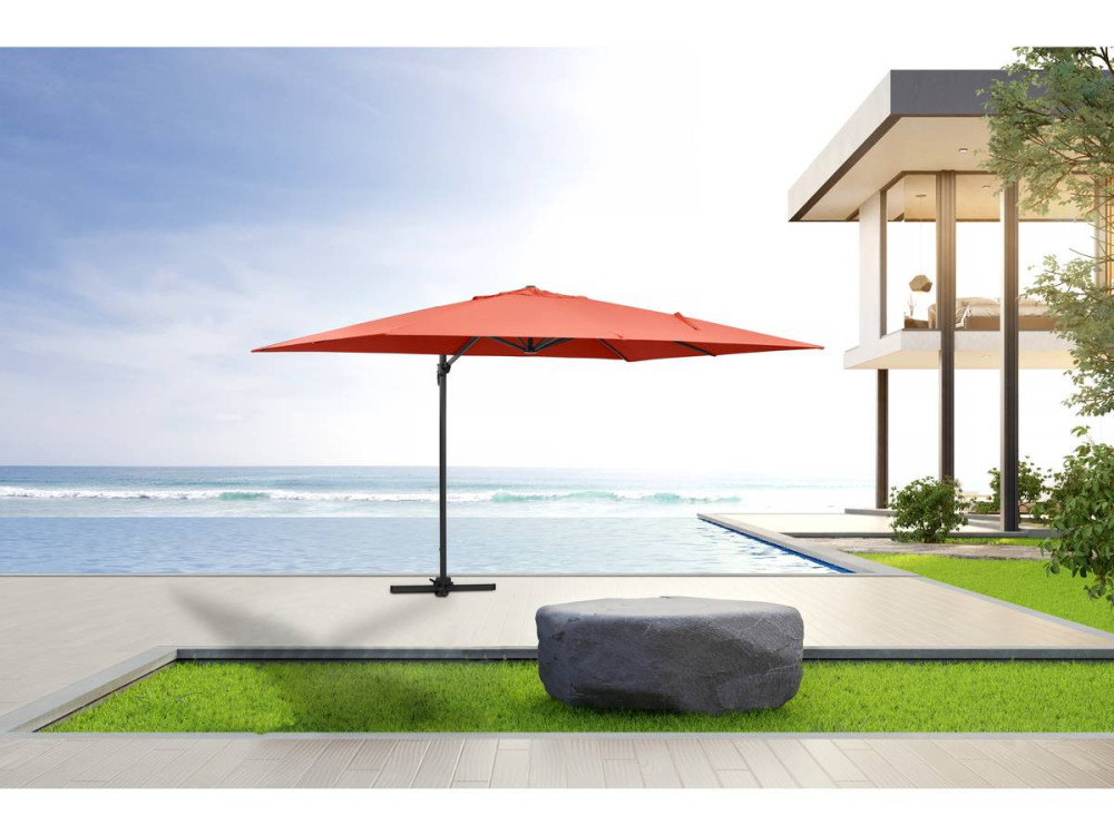 Parasol ogrodowy "Sun 4" z boczną nogą - Aluminiowy - Kwadratowy - 3 x 4 m - Czerwony