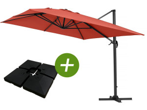 Parasol ogrodowy Sun 4" aluminiowy deptany - Prostokąt - 3 x 4 m - Czerwony - W komplecie balast