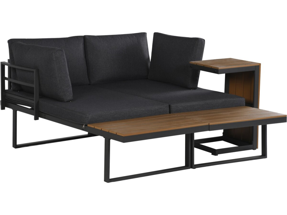 Zestaw mebli ogrodowych "Sylva" modułowa sofa narożna, wykończenie imitacja drewna - 4 osobowa - Szary