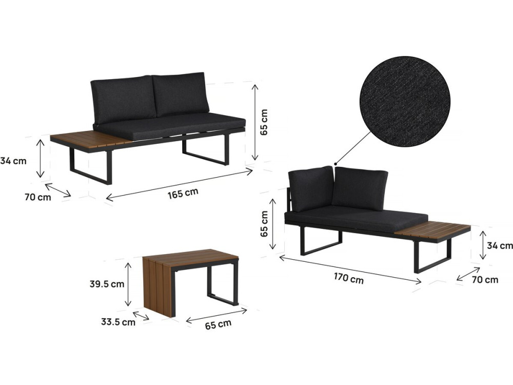 Zestaw mebli ogrodowych "Sylva" modułowa sofa narożna, wykończenie imitacja drewna - 4 osobowa - Szary