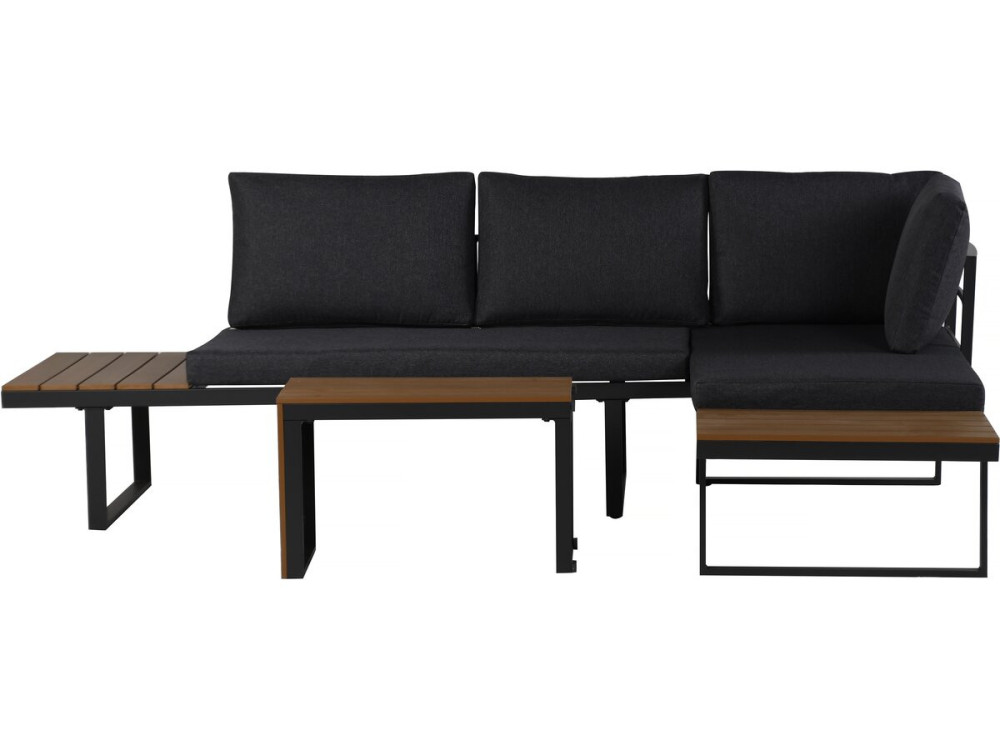 Zestaw mebli ogrodowych "Sylva" modułowa sofa narożna, wykończenie imitacja drewna - 4 osobowa - Szary