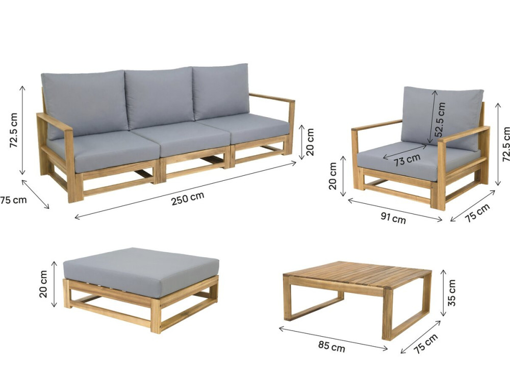 Zestaw mebli ogrodowych z drewna akacjowego z poduszkami "Bellingham" - 5 miejsc - Szary