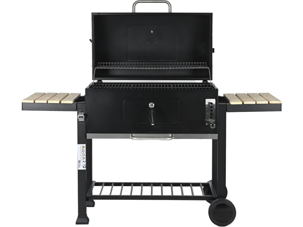 Grill węglowy "Marquis" z półkami bocznymi i regulowanymi rusztami - Czarny